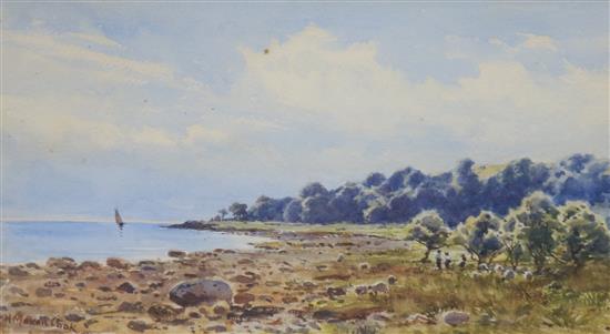 Herbert Moxon Cook, 3 watercolours, Mountain landscape and coastal scenes, signed, Largest 32 x 47cm.